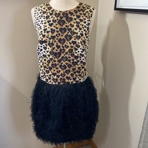 RED VALENTINO Leopard-print Satin And Faux Feather-embellished Crepe Mini Dress